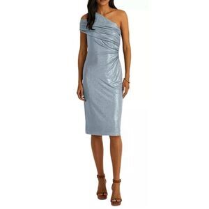 Lauren Ralph Lauren One Shoulder Metallic Jersey Midi Dress Size 6 NWT